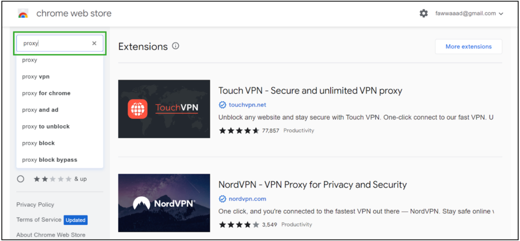 Proxy Extensions on Chrome Web Store