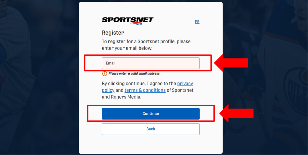 Enter email address in the respective field to register, then click "Continue"