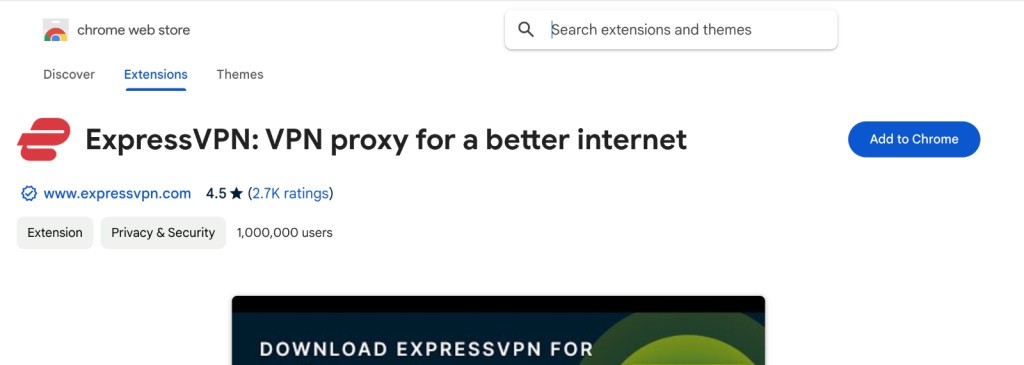 ExpressVPN listing on Chrome Web Store